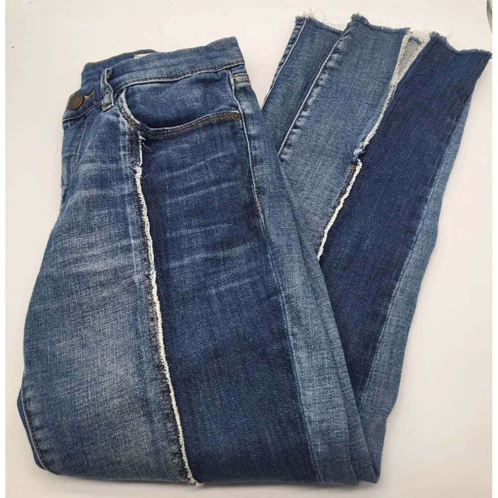 BLANK NYC Shadow Seam Distressed Two-Tone Blue Skinny Jeans Womens SZ 28 Cropped - Picture 14 of 14